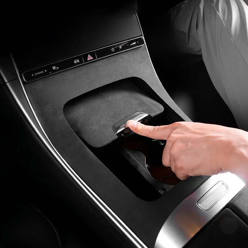 For Mercedes Benz C Class W206 2022 2023 2024 2025 Alcantara Suede Overlay Armrest Cover Center Control Storage Flip-cap Panel