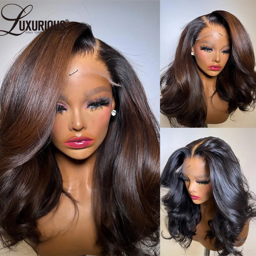 

Glueless Wear And Go Ombre Brown Layered Human Hair Wigs For Women Blow-Out Looks Wave 13x4 Lace Wig 100% Brazilian Human Hair