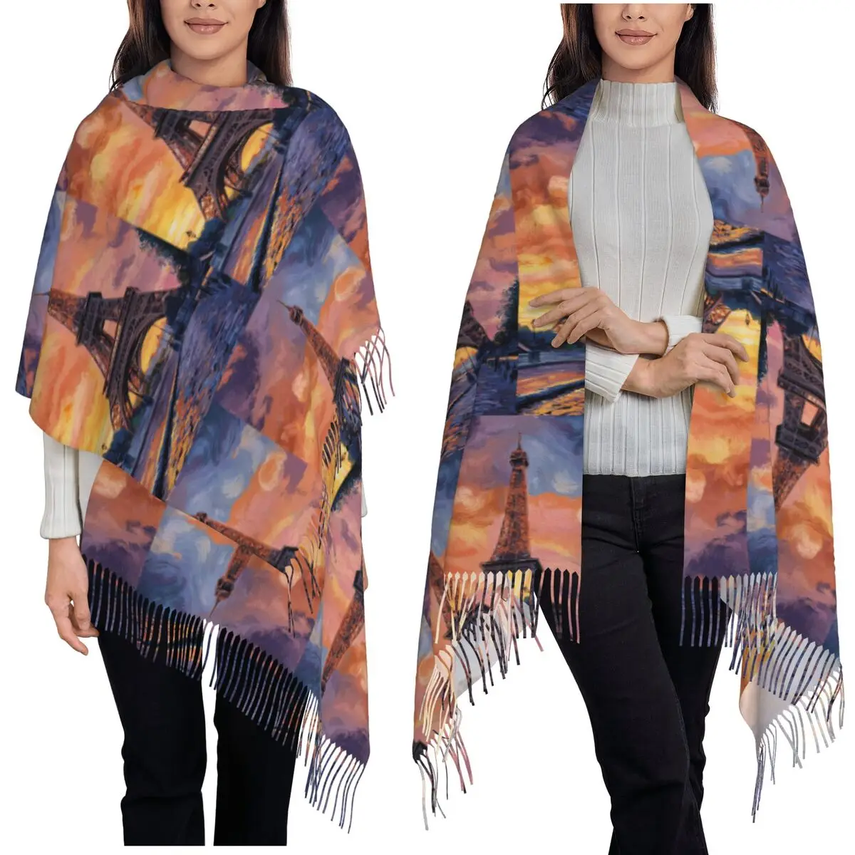 

Париж Эйфелева башня шарф с кисточками шарфы для женщин мягкие теплые шали и накидки длинная осенне-зимняя шаль накидка