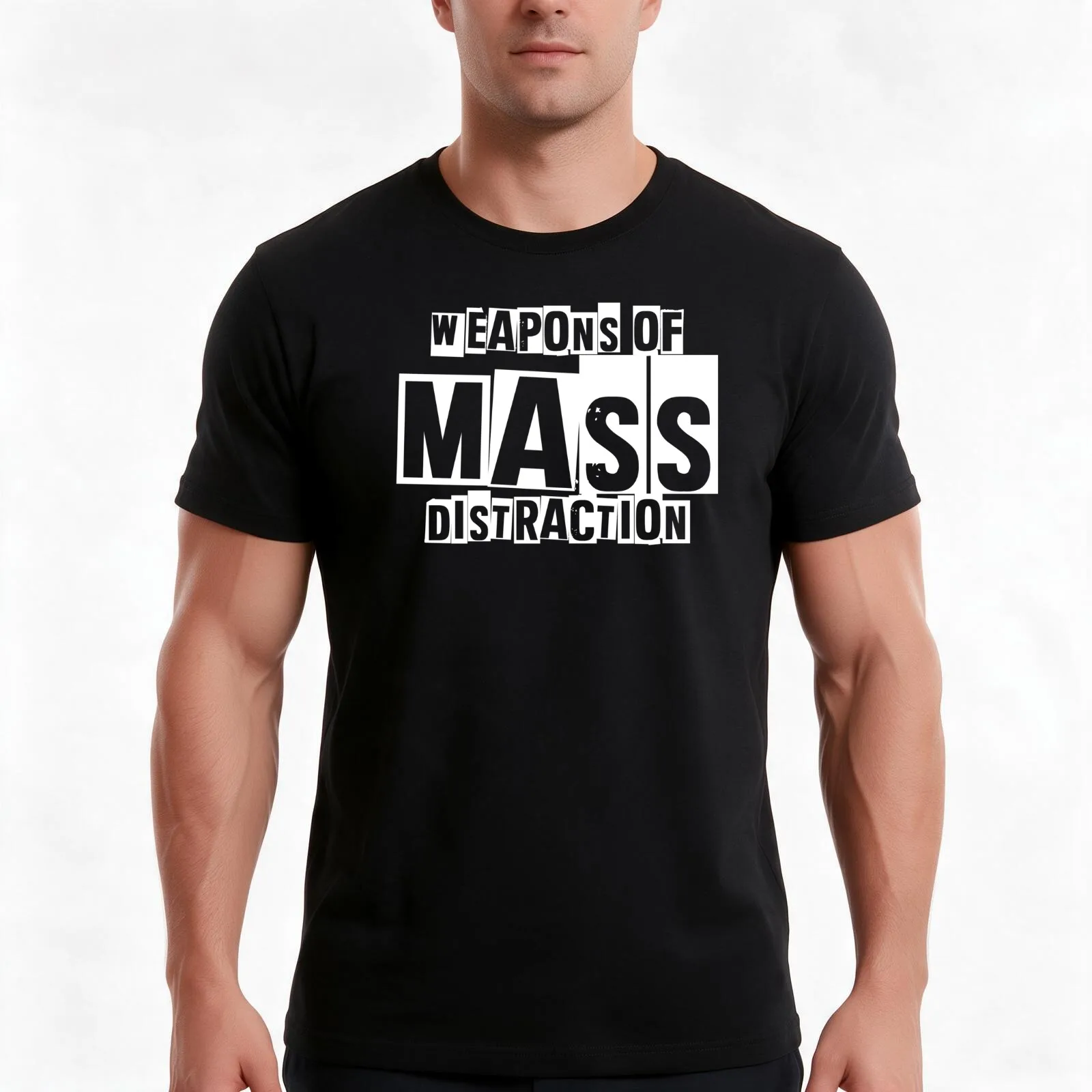Weapons Of MASS Distraction T-Shirt, Summer Casual Cotton Tee, Oversized Streetwear Tops, Vintage Graphic Print, 100% Cotton