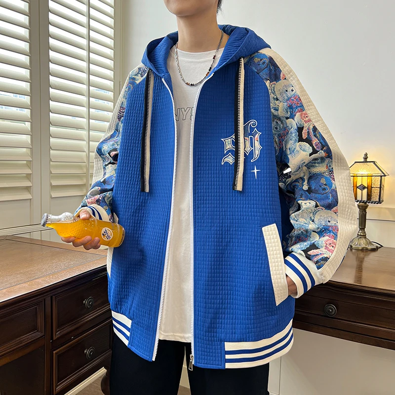 

Модная мужская осенняя куртка с вышивкой медведя, брендовая, премиум-класса, в американском ретро-стиле, худи для студентов