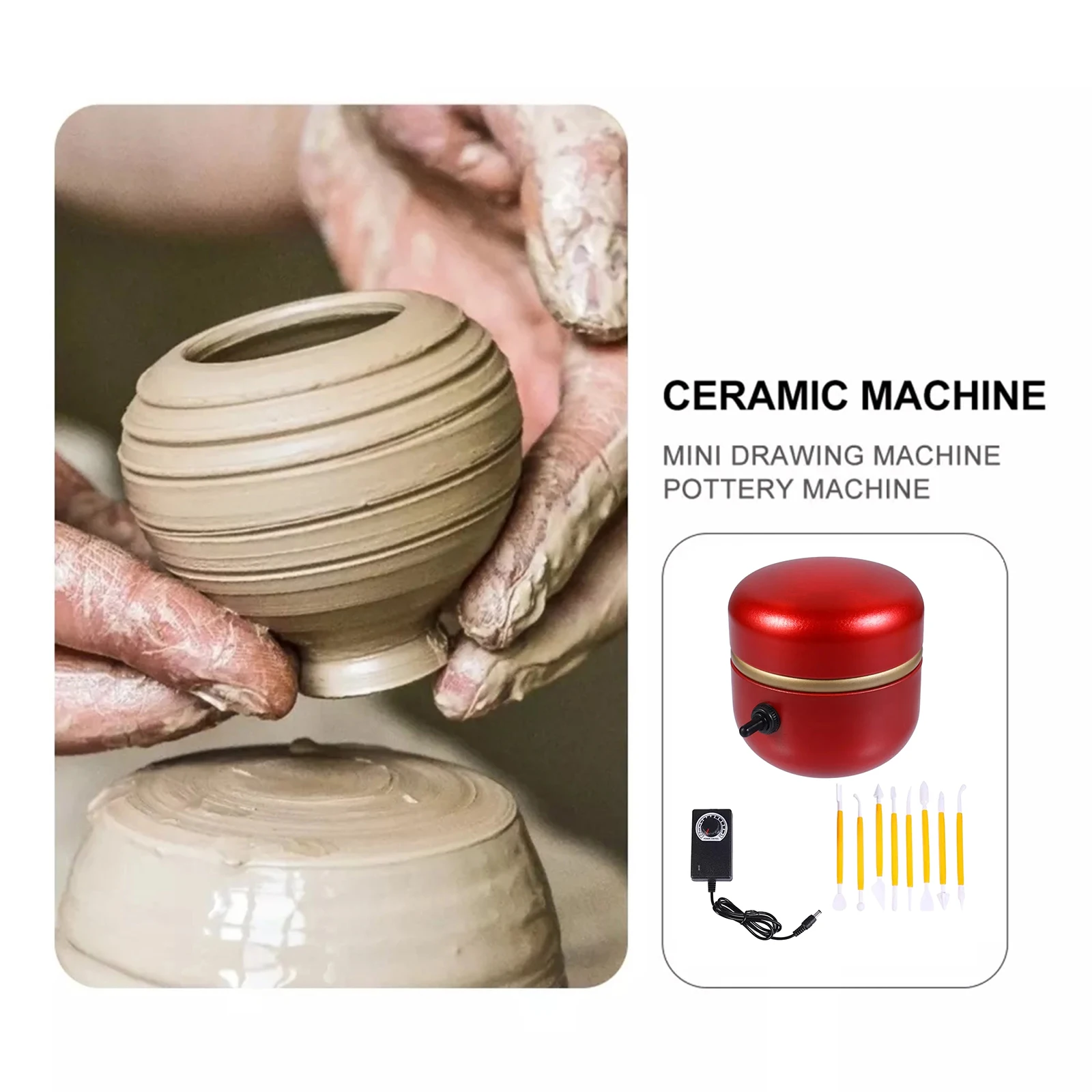 Mini Electric Pottery Wheel Machine Adult Children Ceramic Art Machine with Tray Speed Adjustable Trimming Tools Supplies