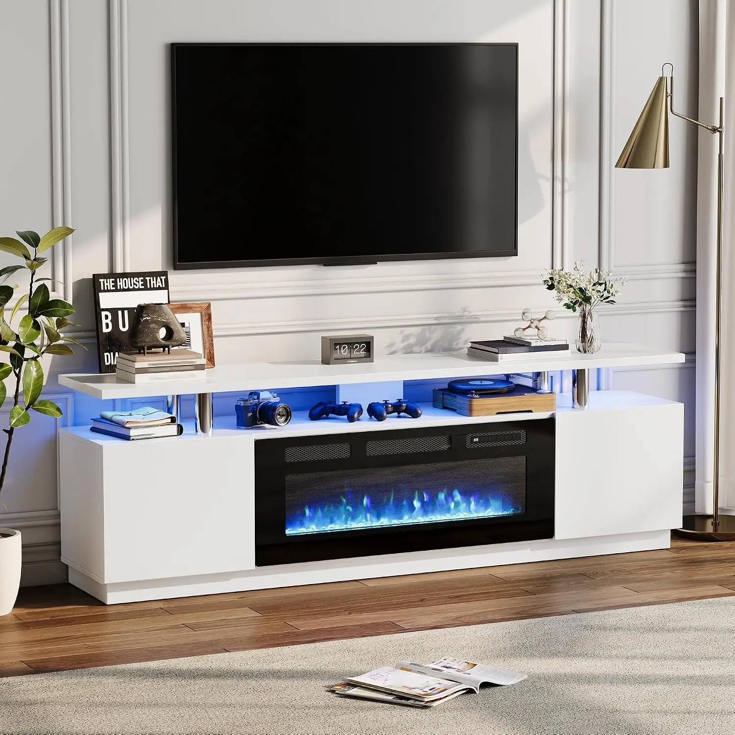 TWISTER.CK 70-Inch Electric Fireplace TV Stand, Modern 2-Tier Media Console with 36