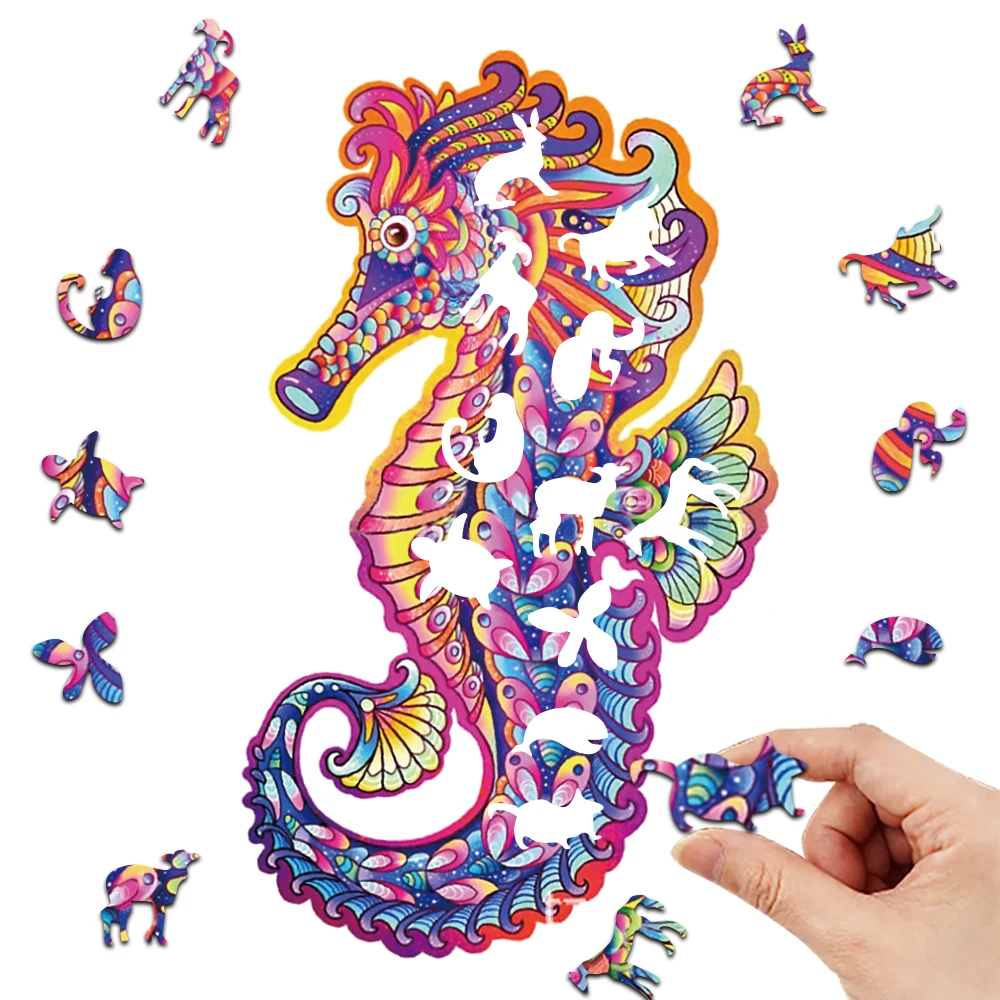 Colorful Seahorse Wooden Puzzle Personalized 3D Puzzle Adult Children's Gift Education Children's Toy Game