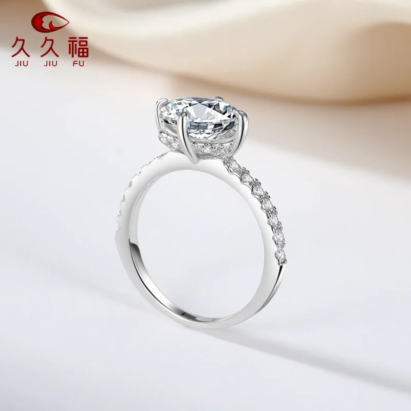 Handmade bridal wares produce Oval 4-Prong Cross Ring 2 Carat for women set with bright moissanite on solid PT950 platinum frame