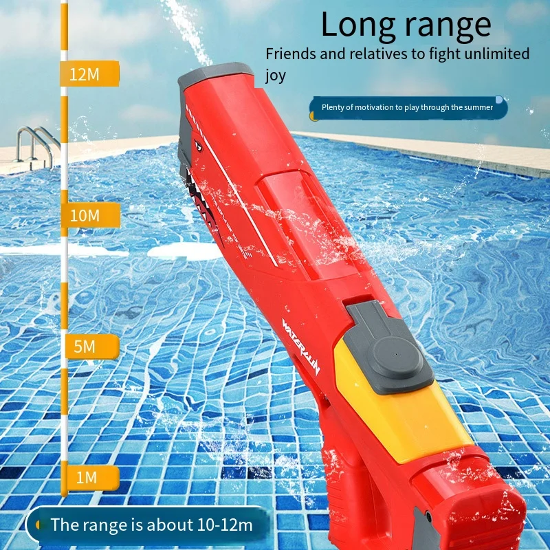 Pistola de água elétrica de tubarão, brinquedo de alta pressão, tiro contínuo, pistola de água de longo alcance, spray blaster, brinquedo de piscina ao ar livre para crianças meninos