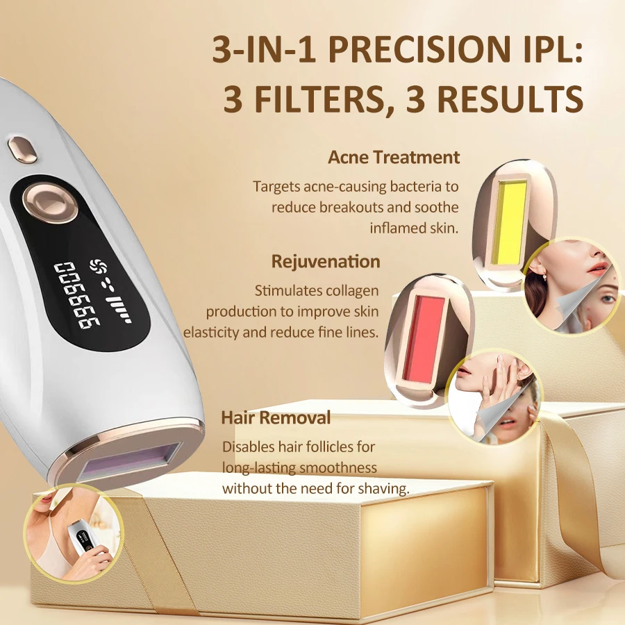 Updated Portable Laser Hair Removal 3in1 999900 Flashes Home Painless Permanent Bikini Trimmer Rejuvenation Acne Remove Epilator