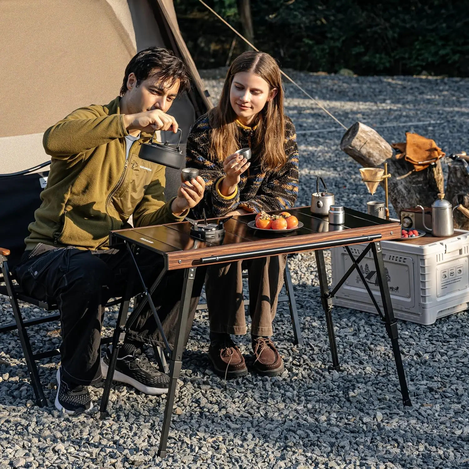 Adjustable Height Camping Table with Expandable Cooking Surface, Modular Cook System Featuring 3 Interchangeable Modules for Fre