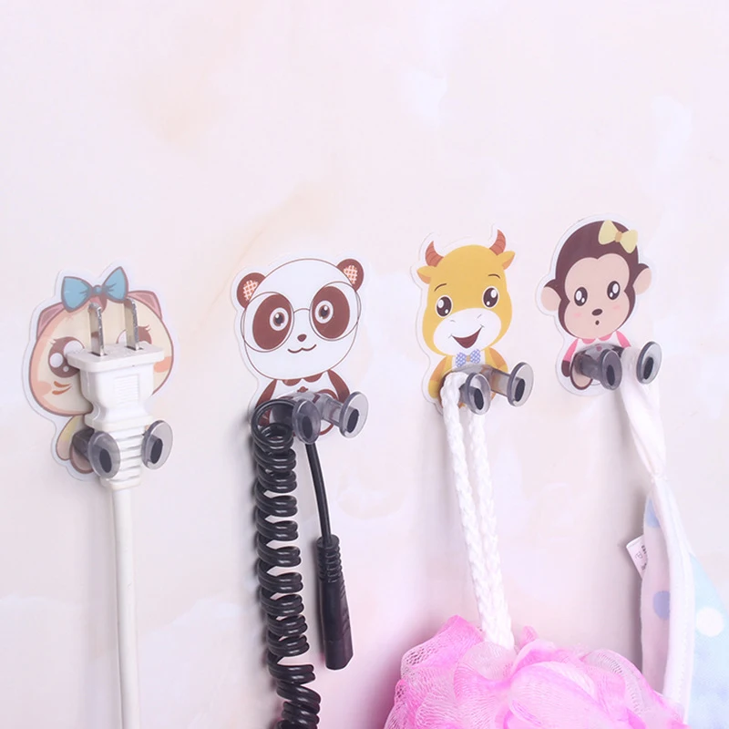 Cartoon Wall Storage Hook Punch-free Power Plug Socket Holder Kitchen Stealth Hook Wall Adhesive Hanger Bathroom Accessories