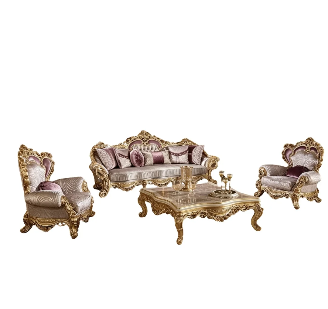 #European Style Log Carved Sponge Fabric Sofa Set Removable Washable Cover French-American Design High-end Customization for