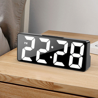 Digital Alarm Clock For Bedroom Large Mirror Display Temperature Display Adjustable Brightness LED Clock For Home Bedroom