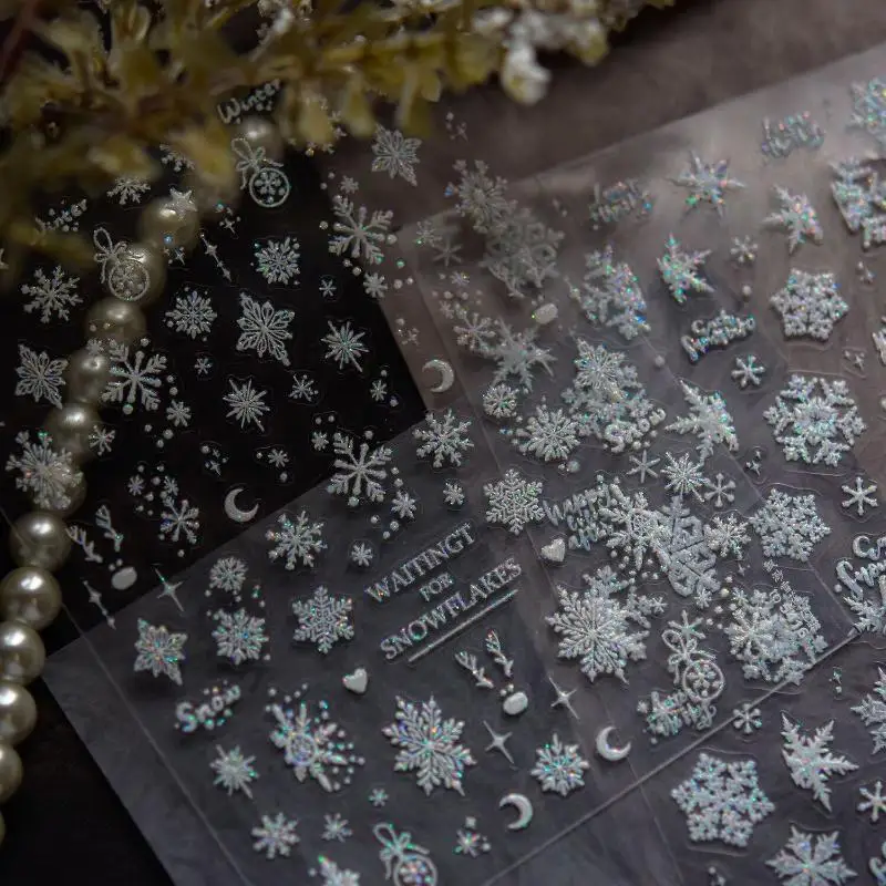 สติ๊กเกอร์ตกแต่งเล็บลายเกล็ดหิมะคริสต์มาสสุดหรู สำหรับตกแต่งเล็บ DIY อุปกรณ์ตกแต่งเล็บ ลายปีใหม่