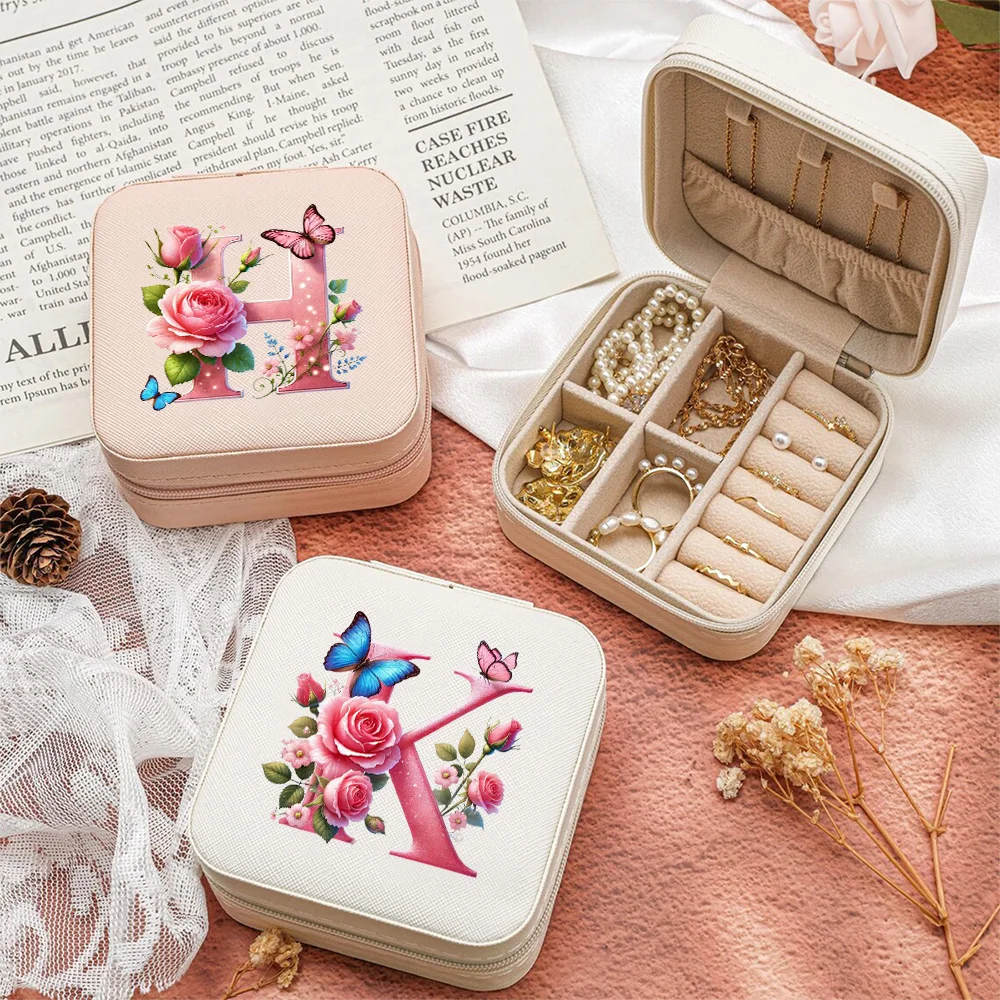 

1pc Rose Letter PU Leather Jewelry Box for Women Wedding Bridesmaid Souvenirs Gift Mother's Day Gift Jewelry Storage Organizer
