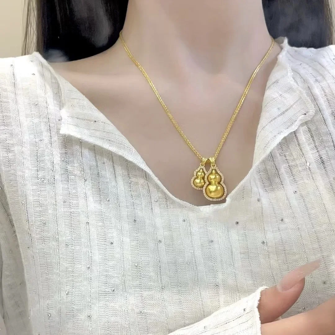Rotatable double gourd folding pendant necklace gift 9999gold