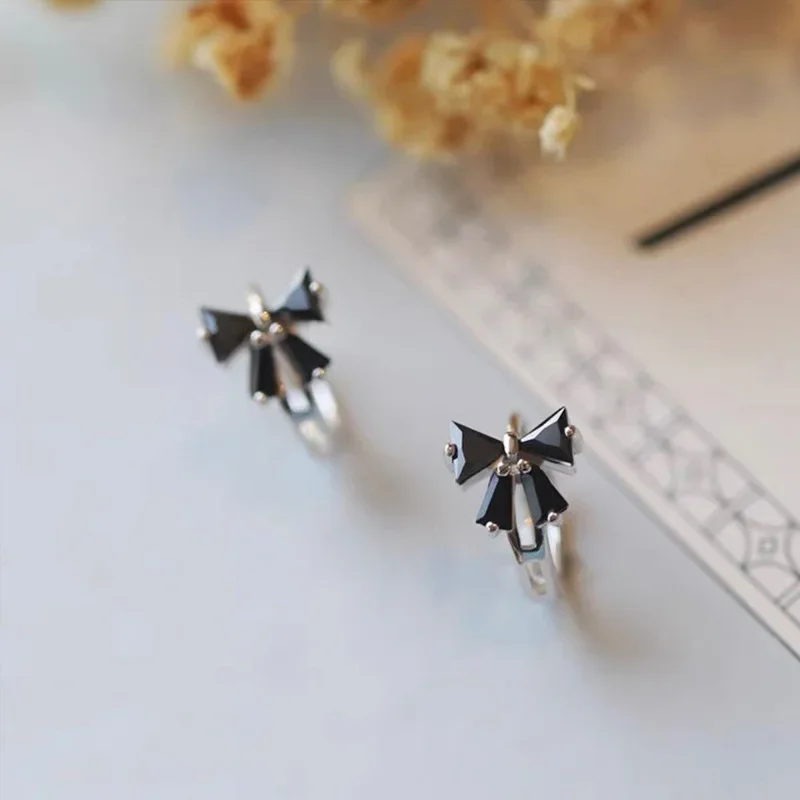 

Real 925 Sterling Silver Black Bow Earring for Women Making Jewelry Gift Wedding Party Engagement