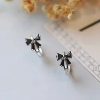 Real 925 Sterling Silver Black Bow Earring for Women Making Jewelry Gift Wedding Party Engagement