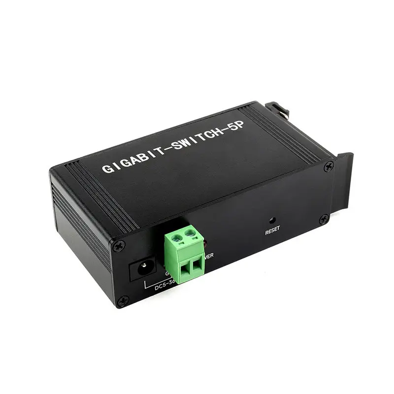 Industrial Gigabit Ethernet Switch, Full Duplex, 5 Ports, DIN Rail Mount, Wide Voltage