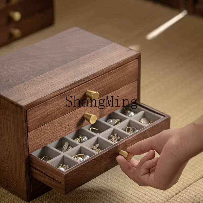FG new Chinese black walnut light luxury jewelry box brass handle drawer type multi-layer partition jewelry storage box