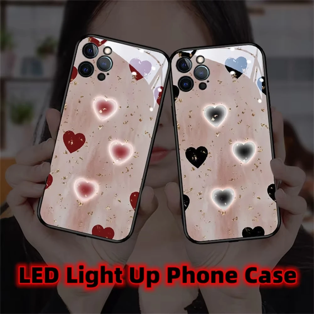 

Glowing Love Heart Led Light Phone Case Call Flash Glitter Cover For Samsung S24 S23 S22 S21 S20 FE Note 10 20 Plus Ultra A54