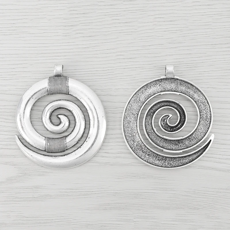 5 x Large Spiral Swirl Pattern Charms Pendants for Necklace Jewelry Making Findings 52x45mm