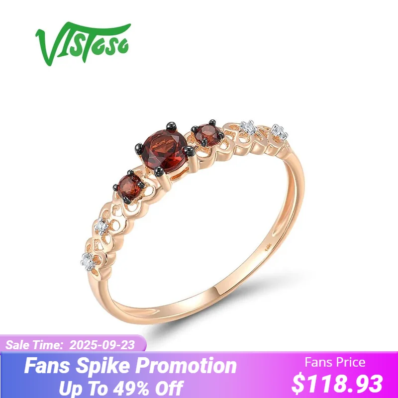

VISTOSO Genuine 14K 585 Rose Gold Ring For Women Sparkling Diamond Garnet Hollow Delicate Wedding Party Cute Trendy Fine Jewelry