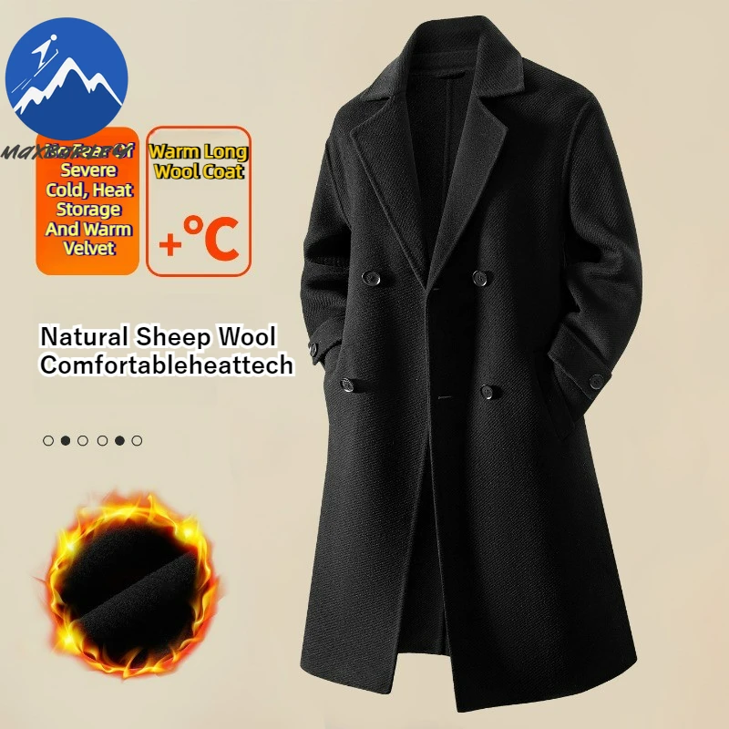 

Maxbarley Long Sheep Wool Coat Men Winter Brand Quality Double-breasted Double-sided Wool Textured Overcoat Korean Cashmere Coat