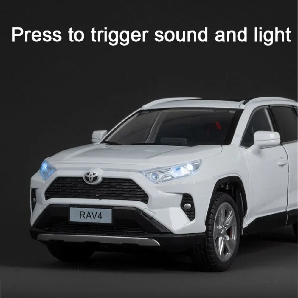 1/24 Scale Alloy Car Model Toy Toyota RAV4 SUV Diecast Miniature Off Road Sound Light Pull Back Vehicle for Boys Decoration Toys