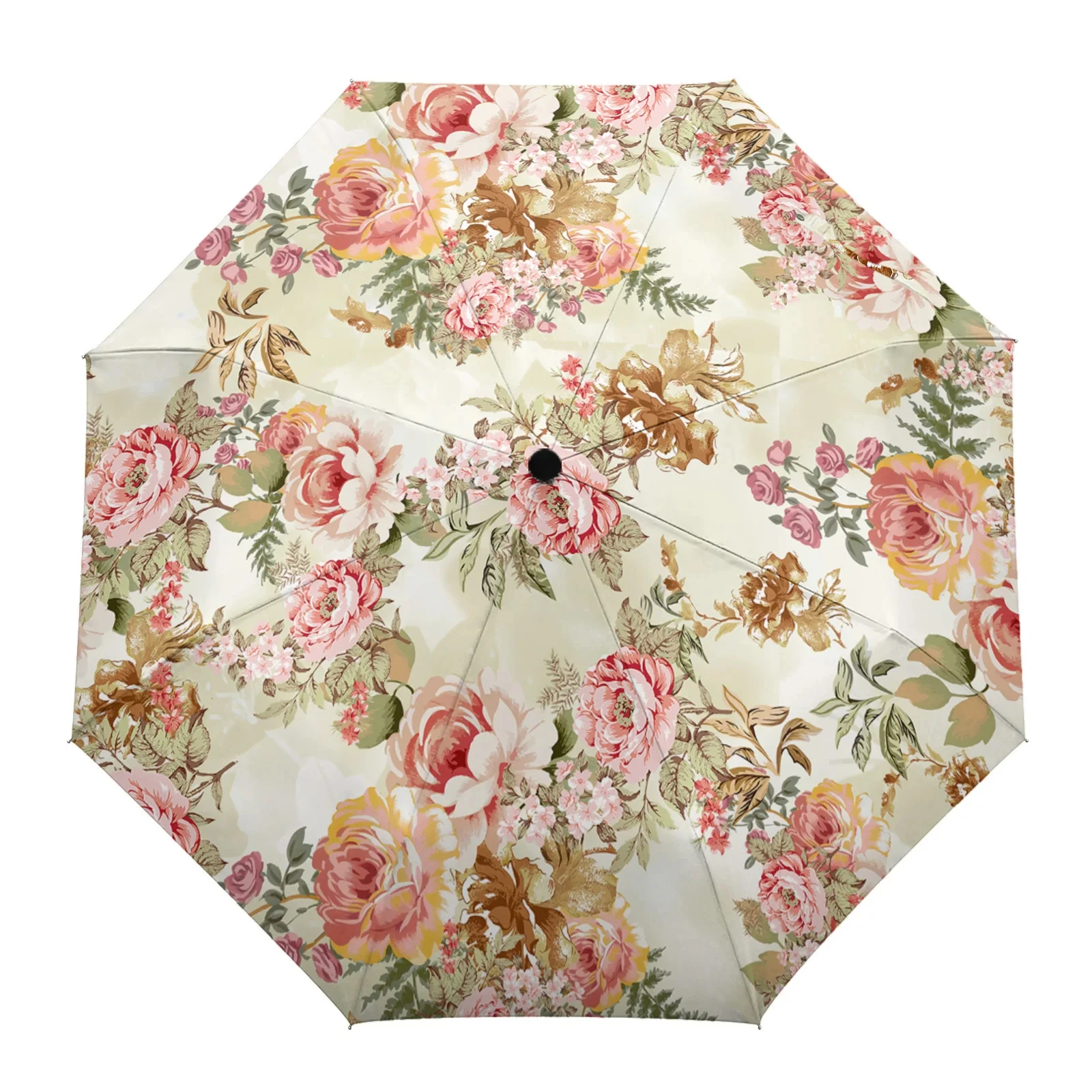 Imagem -02 - Guarda-chuva Retrô Dobrável à Prova de Vento para Mulheres Vintage Flores Luxuoso Floral Viagem Guarda-chuva Portátil para Adultos Meninas