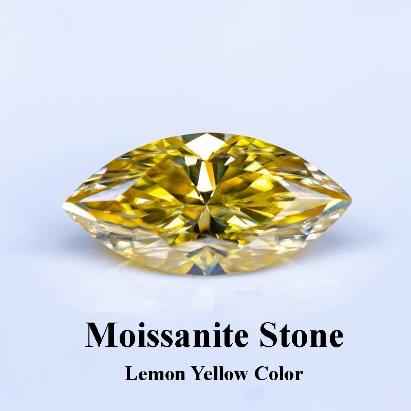 

Moissanite Stone Marquise Cut Gemstone Lemon Yellow Color Lab Grown Diamond Charms Woman Jewelry Making with GRA Certificate