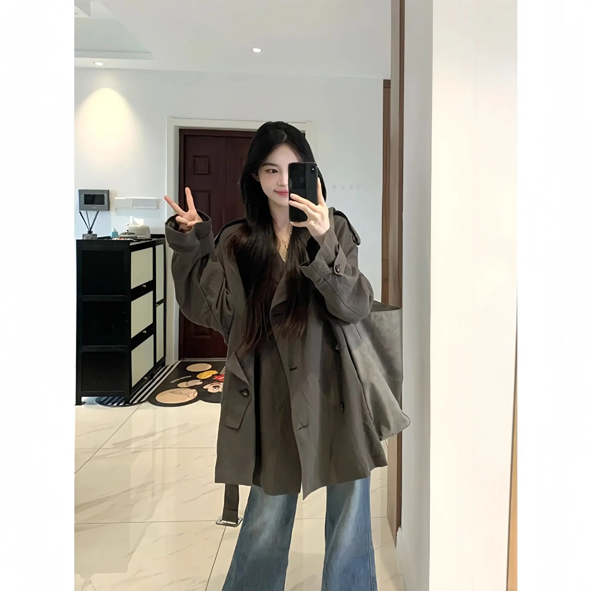 

Весенне-осеннее пальто Annals, женские куртки, корейская версия, свободный плащ, тонкая версия, трендовые удобные лацканы