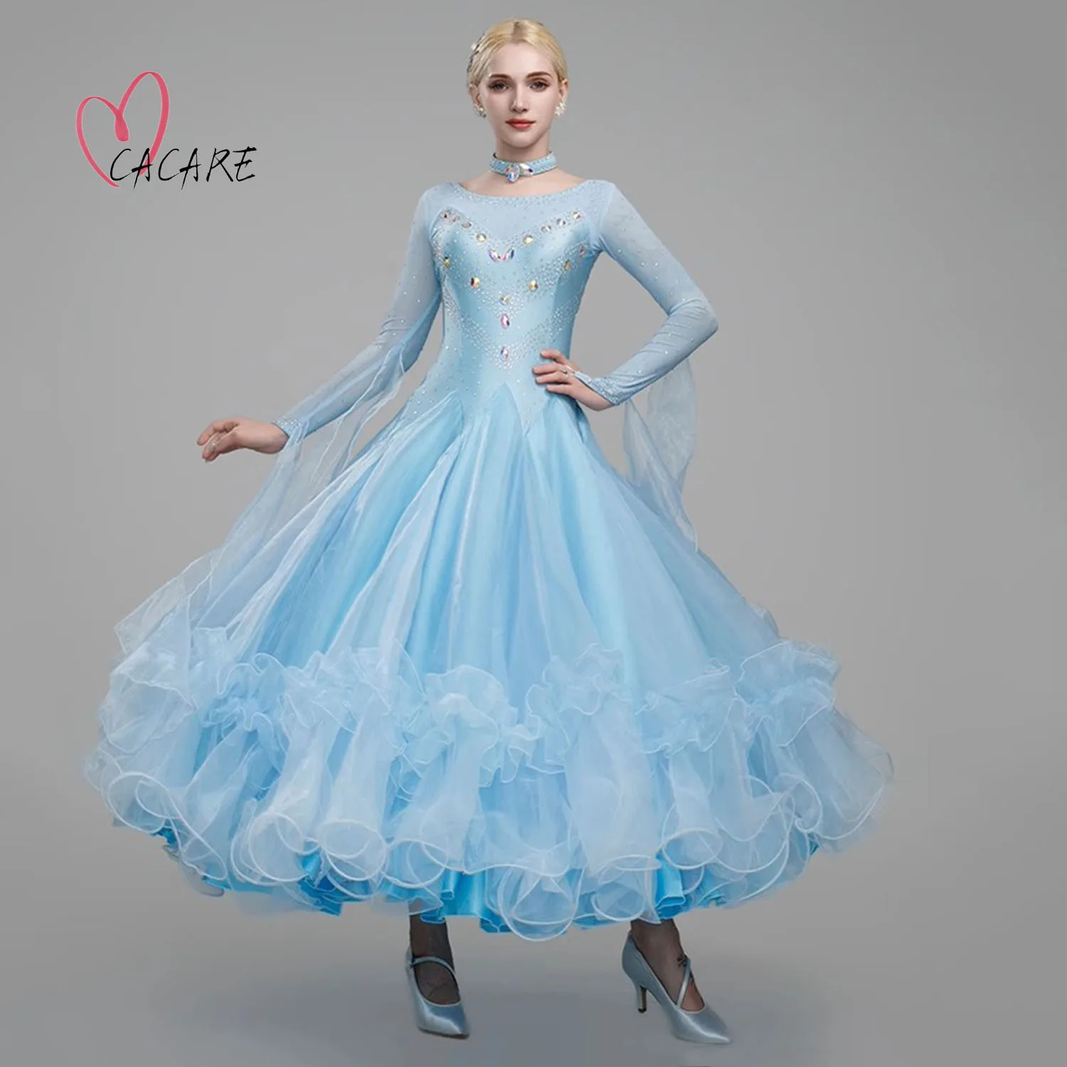 Vestidos largos de noche nuevos en vestidos con mangas Ropa de baile Vestido de vals de salón Traje de escenario para niña Vestidos de baile Samba 0795