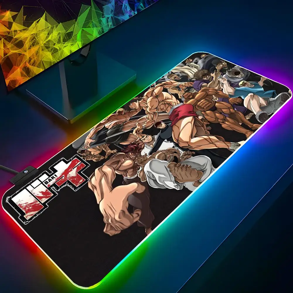 Anime B-Baki Hanma Mouse Pad RGB Backlit Mouse Pad Laptop Mouse Pad Laptop Gamer Computer Desk Gaming Accessories