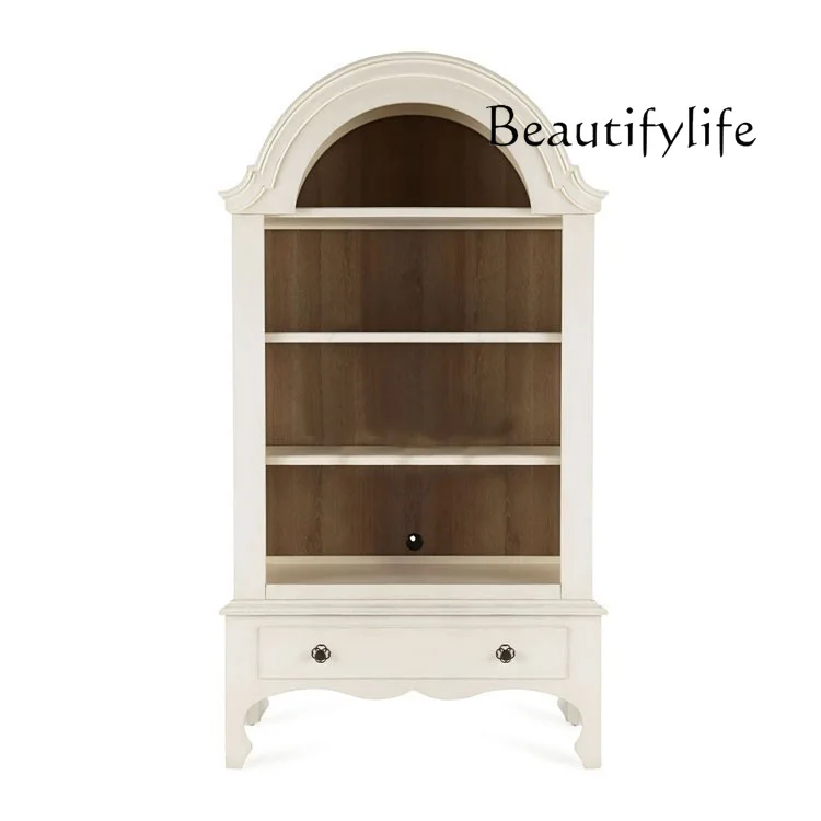 

American-Style Solid Wood Bookcase Floor Arch French Arc Display Study Locker Integrated Wall