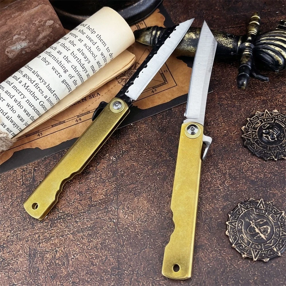 

High-Hardness New Style Exquisite Folding Knife 7Cr13MoV Blade Copper Alloy Handle Lightweight Durable Knives EDC Pocket Knife
