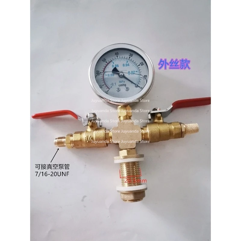 

Negative Pressure Gauge 8MM/10MM/7/16-20 UNF Vacuum Defoaming Tank Pressure Gauge, Silicone Oil Strap Valve -0.1Mpa