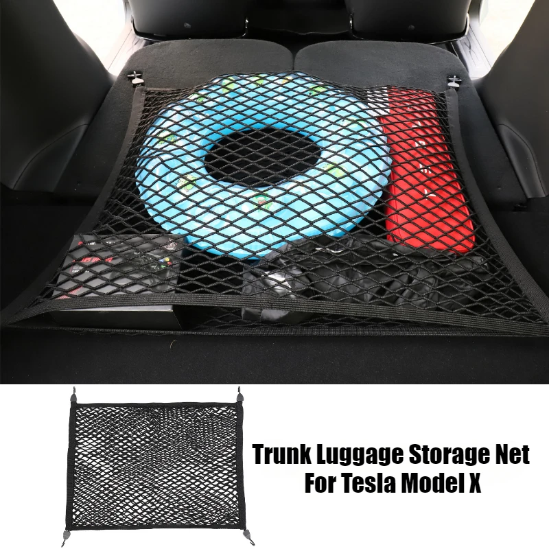 Trunk Luggage Storage Net For Tesla Model X Car Accessories Bag Hook Double Layer Traveling Baggage Outdoors Camping Fixed Net