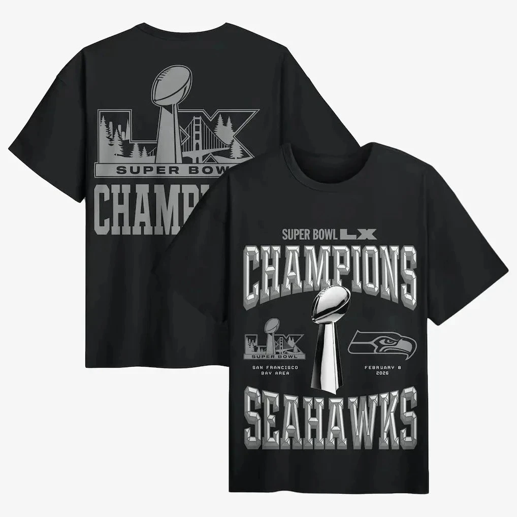 Camiseta Conmemorativa del Campeonato del Super Bowl LX 2026 de los Seahawks, Unisex, Verano, Nueva, para Hombre, Fútbol Americano, 100% Algodón, Manga Corta, Regalo para Fanáticos