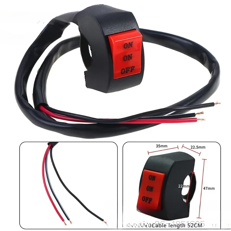 Wire Motorcycle Handlebar Switch Button, LED Headlight High Low Beam ON/ON/OFF Universal Light Control Switch