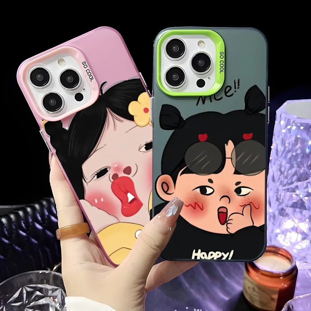 

Cartoon Funny Girl Phone Case For iPhone 16 15 14 13 12 11 Pro Max Pink Green Matte Ultra-thin Soft Candy Abrazine Funda