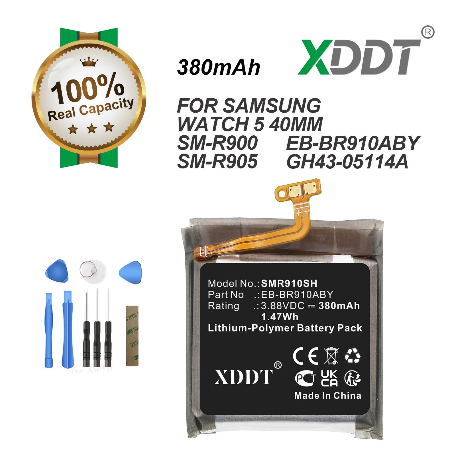 Smartwatch 380mAh Battery for Samsung Watch 5 40mm SM-R900 SM-R905 EB-BR910ABY GH43-05114A