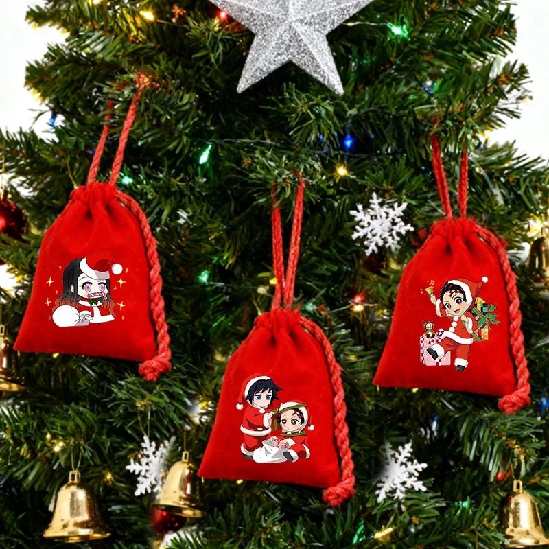 

Demon Slayer Christmas Drawstring Bag Xmas Home Decoration Cartoon Gift Bag Anime Peripheral Christmas Tree Pendant Candy Pouch