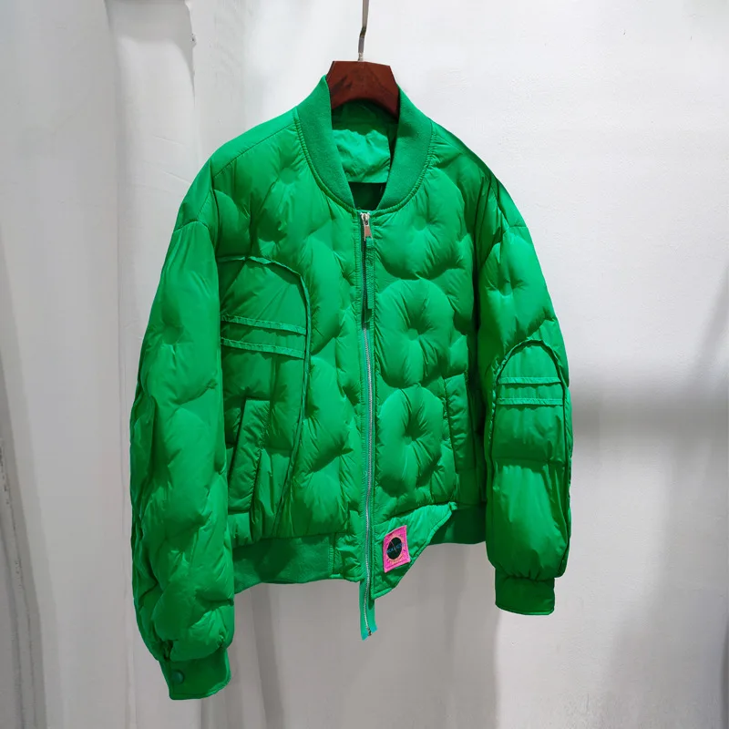 2025 Autumn and Winter Women's Down Baseball Coat Simple and Fashionable White Duck Down Coat Round Neck Coat Women's Jacket