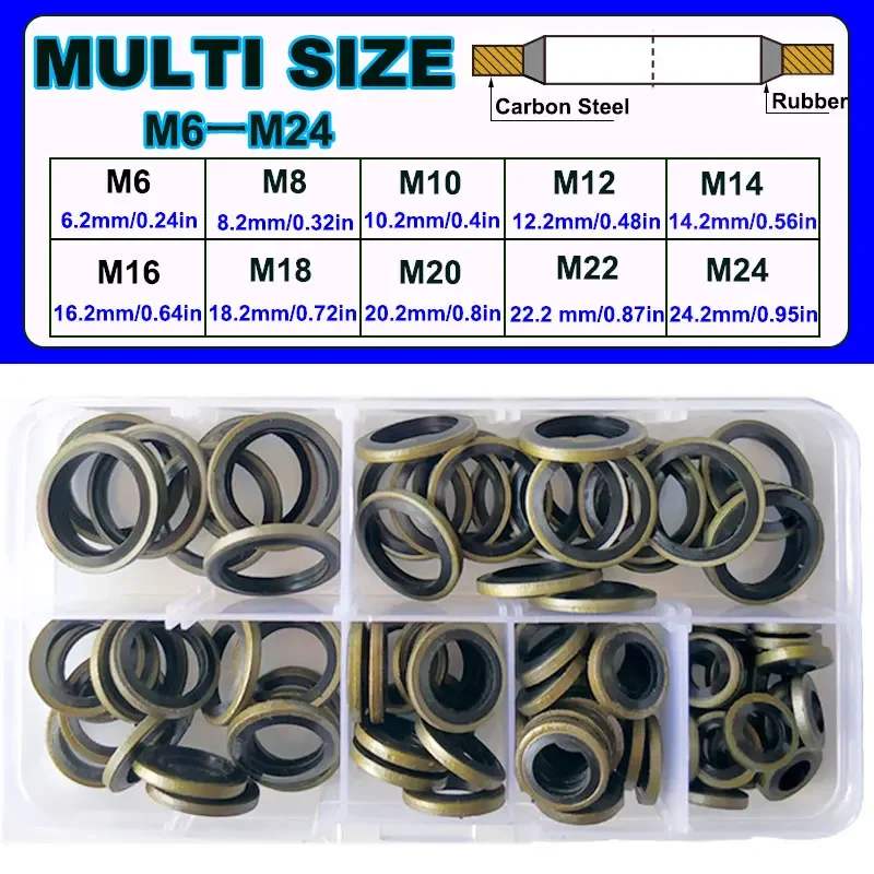 

150/100Pcs Bonded Washer High Press Sealing Ring Rubber Washers M6 M8 M10 M12 M14 M16 M18 M20 M22 Seal Oil Drain Plug Gasket Kit