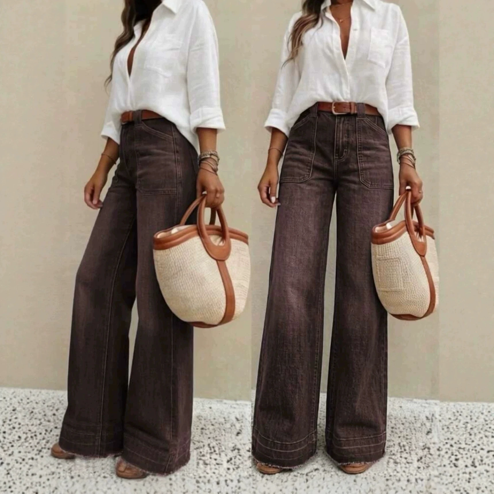 High-Waisted Slimming Jeans for Women Loose-Fit Straight-Leg Bell Bottoms Plus-Size Denim Trousers Pear-Shaped Body Type