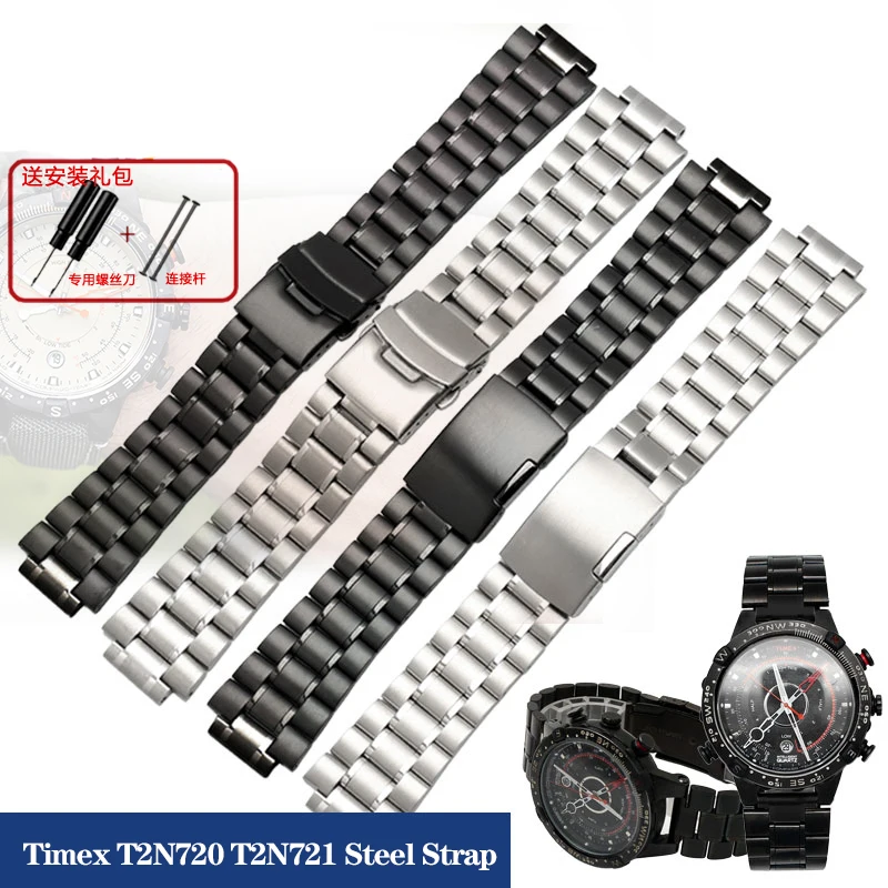 For Timex Watch Tidal Series T2N720 T2N721 T2N739 TW2T76500 Watchband Stainless Steel Chain Watch Strap with Tools 24x16mm