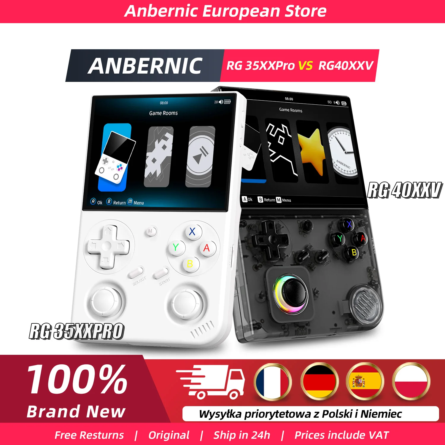 Anbernic RG35XXPRO RG40XXV Retro Przenośna Konsola do Gier 64-bitowa Linuxowa Konsola Ręczna Obsługa 5G WiFi Bluetooth Wyjście HD TV Wbudowane 64G 5000+ Gier Plug And Play