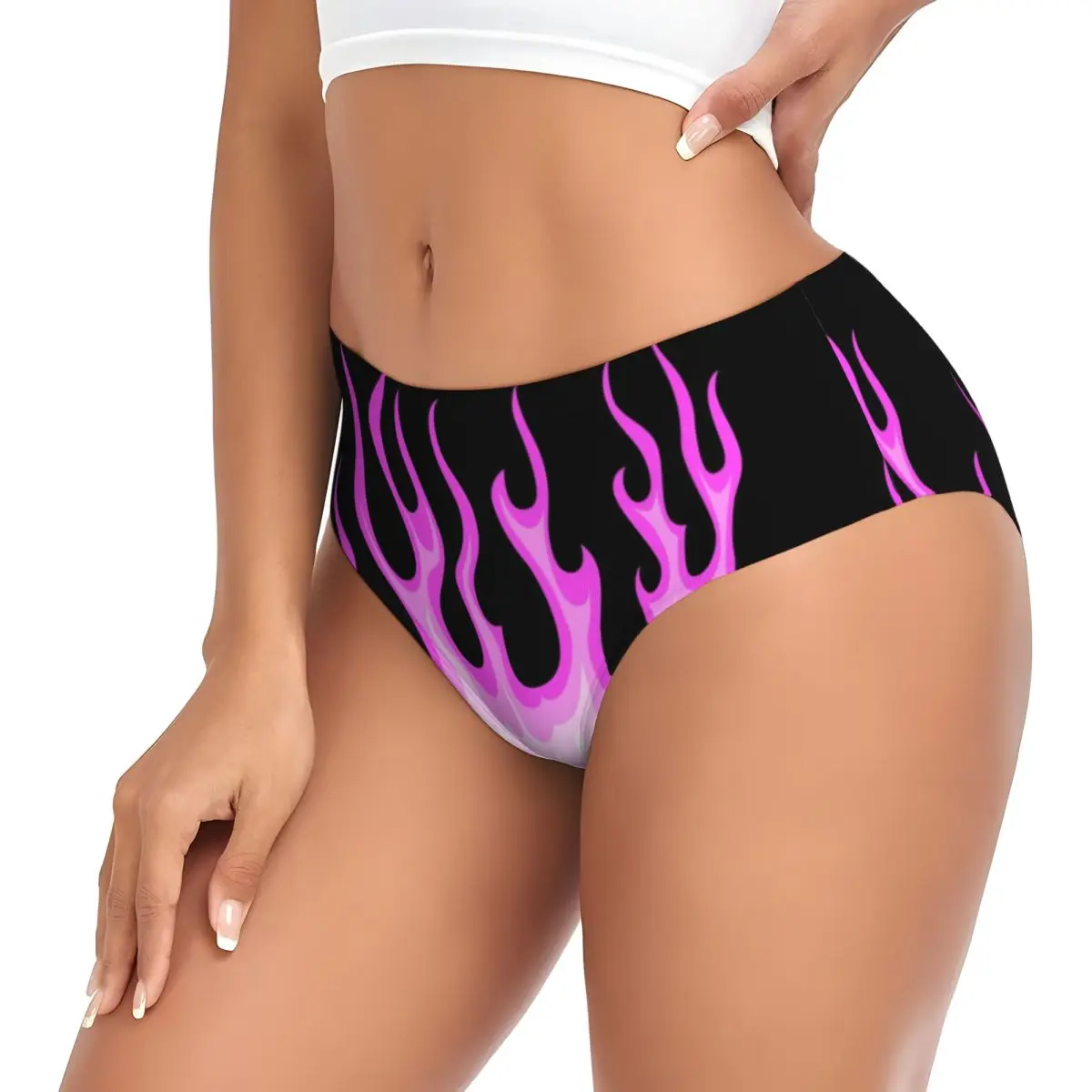 Benutzerdefinierte Damen Pink Hot Fire Racing Flames Höschen Stretch Slips Unterwäsche