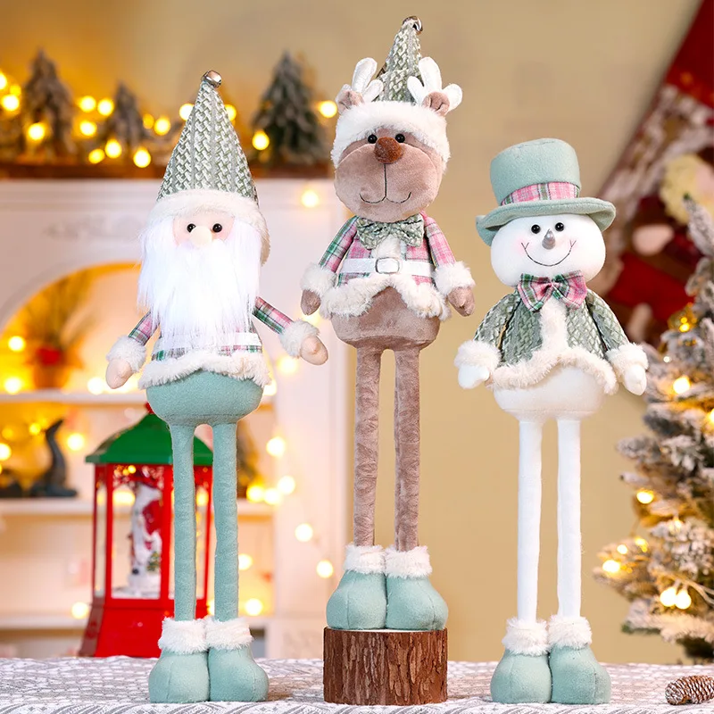 

70CM Christmas Santa Snowman Standing Retractable Long-Legged Doll Figurine Winter Tabletop Christmas Decor Figurine