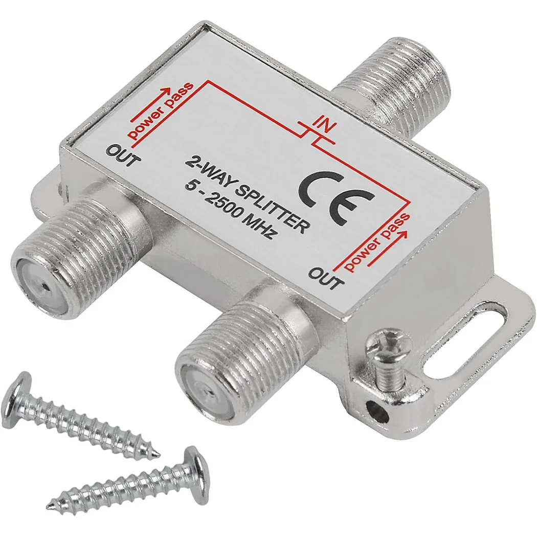 2PCS 2-Way Coaxial Cable Splitter for MoCA, 5-2400MHz, RG6 Compatible for Satellite/Cable TV and Internet, CATV Antenna System