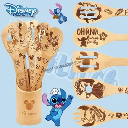 1 комплект, бамбукова лопата Disney Anime Stitch Kawaii Stitch, деревянная лопатка, милый персонаж мультфильма, кухонные принадлежности, подарки для детей